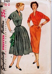 4469 SIMPLICITY 1953 SURPLICE LONGER SLIM OR FLARE SHORT SLEEVE DRESS PATTERN 14 32B